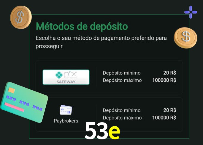 O cassino 53e oferece uma grande variedade de métodos de pagamento